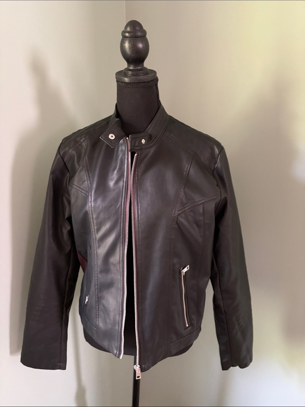 Women's Black Leather Zip-Front Biker Jacket